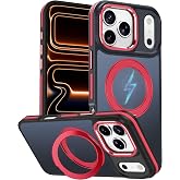 TOBOVON for iPhone 17 Pro Max Case with 360 Magnetic Ring Stand, Fit MagSafe, Military-Grade Shockproof Protection, Non-Slip Slim Translucent Protective Phone Cover, Red