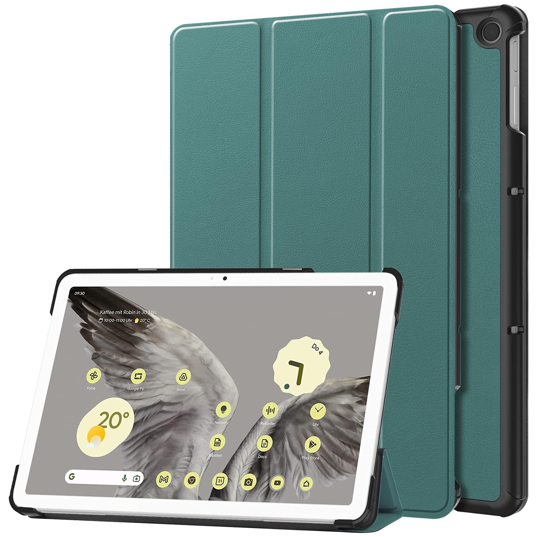 SONIGRA Google Pixel Tablet 11" 2023 Case, Ultra Slim Lightweight Shockproof PU Leather Tri-fold Shell Multi-Angle Stand Hard Cover for Google Pixel 11 inch Tablet 2023, Dark Green