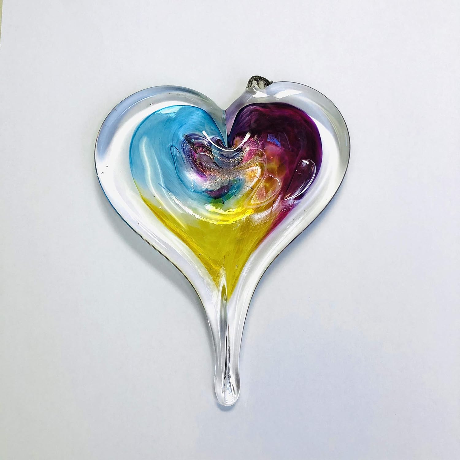 Luke Adams Glass | 5" Medium Glass Heart | Handmade Suncatcher | Hanging Home Décor | Outdoor Garden Accent (Pink Violet Lime): Home & Kitchen