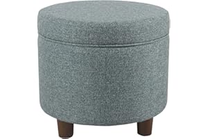 Homepop Home Decor | Upholstered Round Storage Ottoman | Ottoman with Storage for Living Room & Bedroom, Teal Tweed Large
