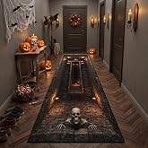 ZLXMN Halloween 3D Dungeon Skeleton Optical Illusion Runner Rug 2x10ft | Horror Abyss Stairs Skeleton 3D Halloween Laundry Room Runner Rug,Vacuum-Friendly Non-Slip Rubber Backing Kitchen Carpet