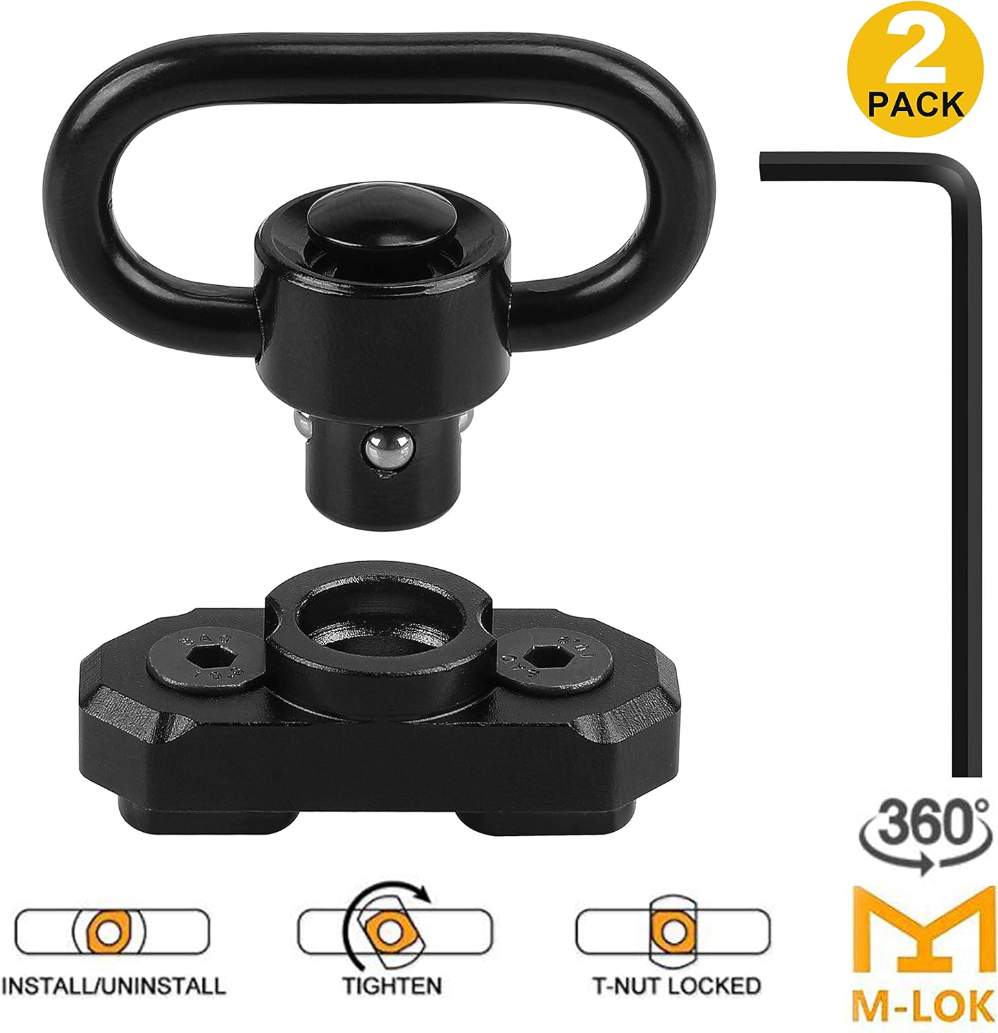 REERON MLOK QD Sling Mount Sling Swivels, 2 Pack 360° Rotation 1.25" Quick Detach Push Button QD Sling Swivels Mounts Adaptor for M-lok System : Sports & Outdoors