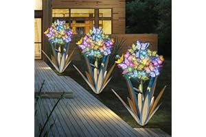 Homight Solar Metal Agave Butterfly Flower Stick Garden Sculpture - Outdoor Christmas Lights With Swaying Butterfly Sunflower - Solar Outdoor Gift (3 PCS Blue)