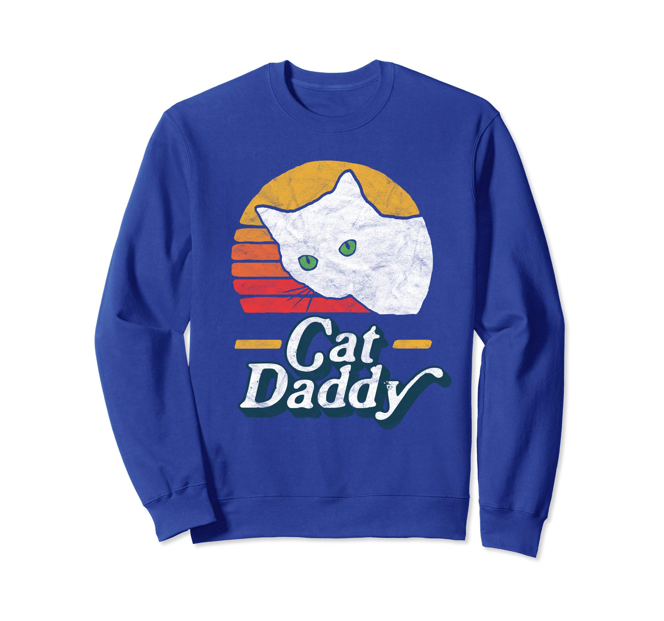 Cat Daddy Vintage Eighties Style White Cat Retro Distressed Sweatshirt
