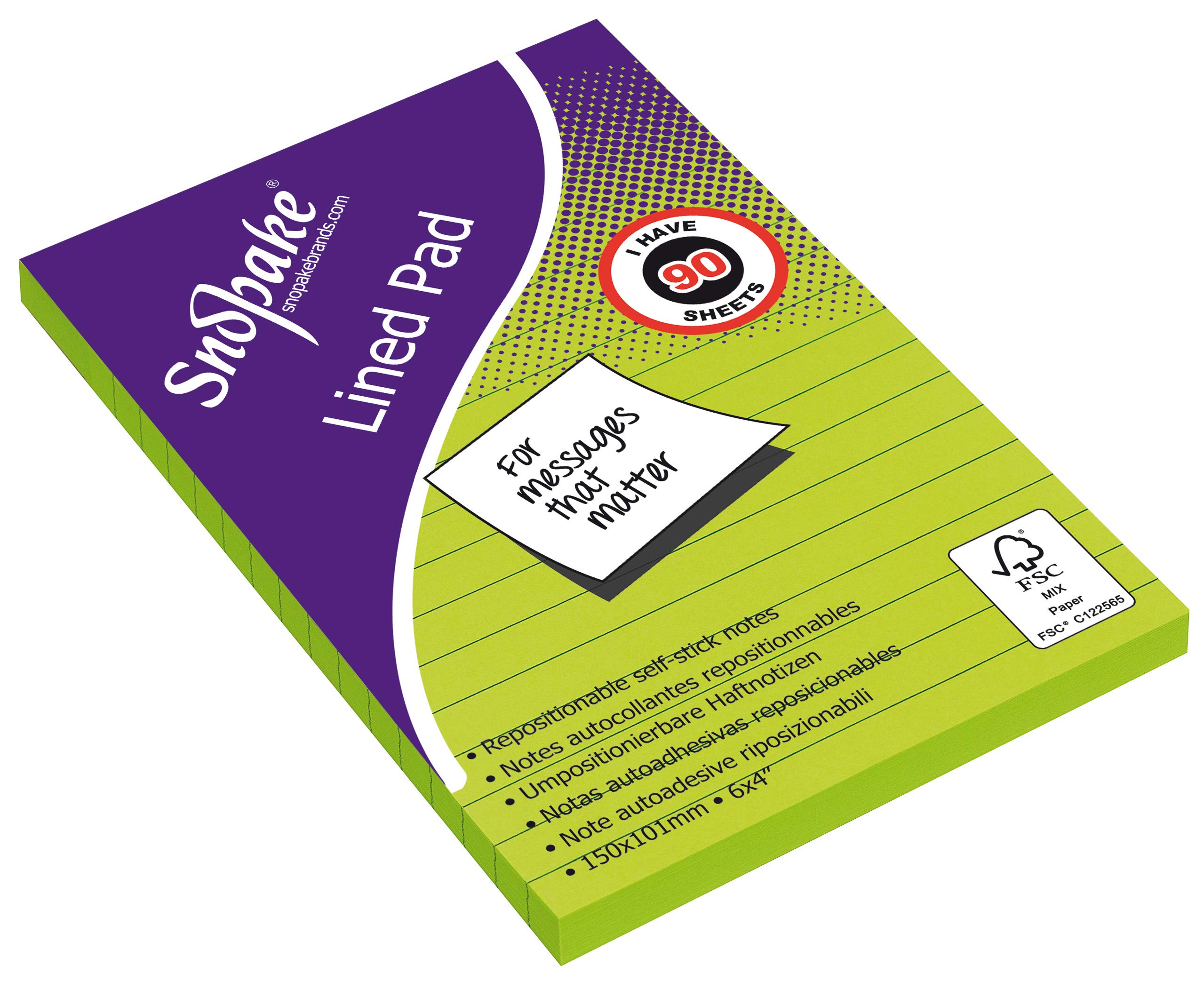 Snopake Sticky Note Lined Pad [90 Sheets] 150 x 101 mm - Neon Green [Pack of 1] Ref: 15842