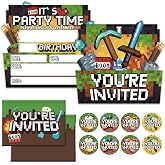 Birthday Party Invitations Boy - Pixel Party Invitations - 20 Sets Birthday Invitations for Boys Girls Kids - Pixel Theme Bday Party Decorations - 20 Invitations with Envelopes and Stickers B