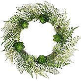 Briful 24in Wreaths for Front Door, Artifical Fern Wreaths with Succlents Outdoor Hanging Wreath for Spring Summer All Season Home Window Wall Porch Decor