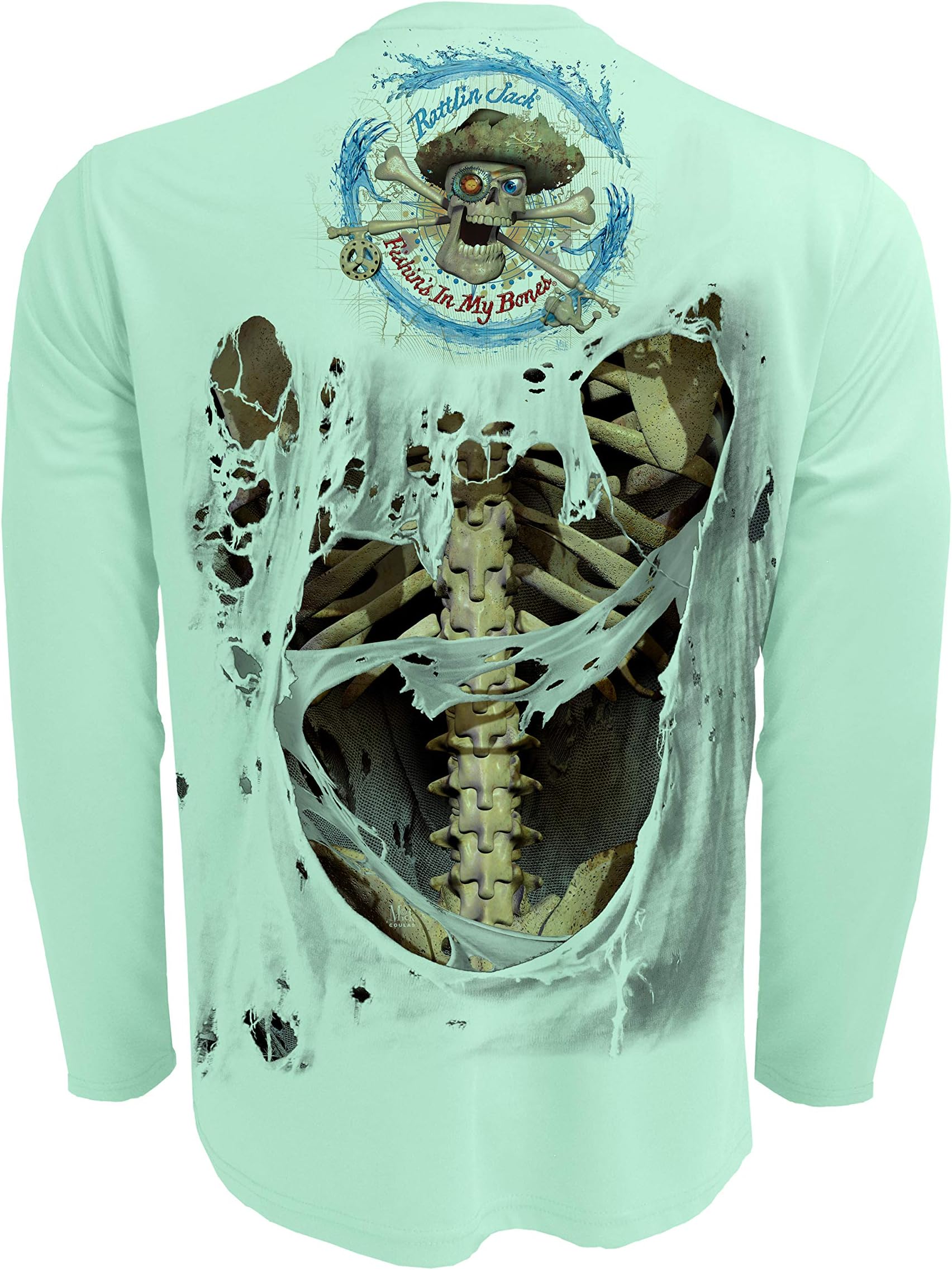 Rattlin Jack Men's UPF 50+ Fishing Skeleton Performance Long Sleeve Shirt