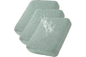 KELUINA 100% Waterproof Couch Cushion Covers, Stretch Leaf Jacquard Sofa Seat Cushion Slipcovers Washable Furniture Protector for Armchair Loveseat Sofa Chaise (Matcha Green,3)
