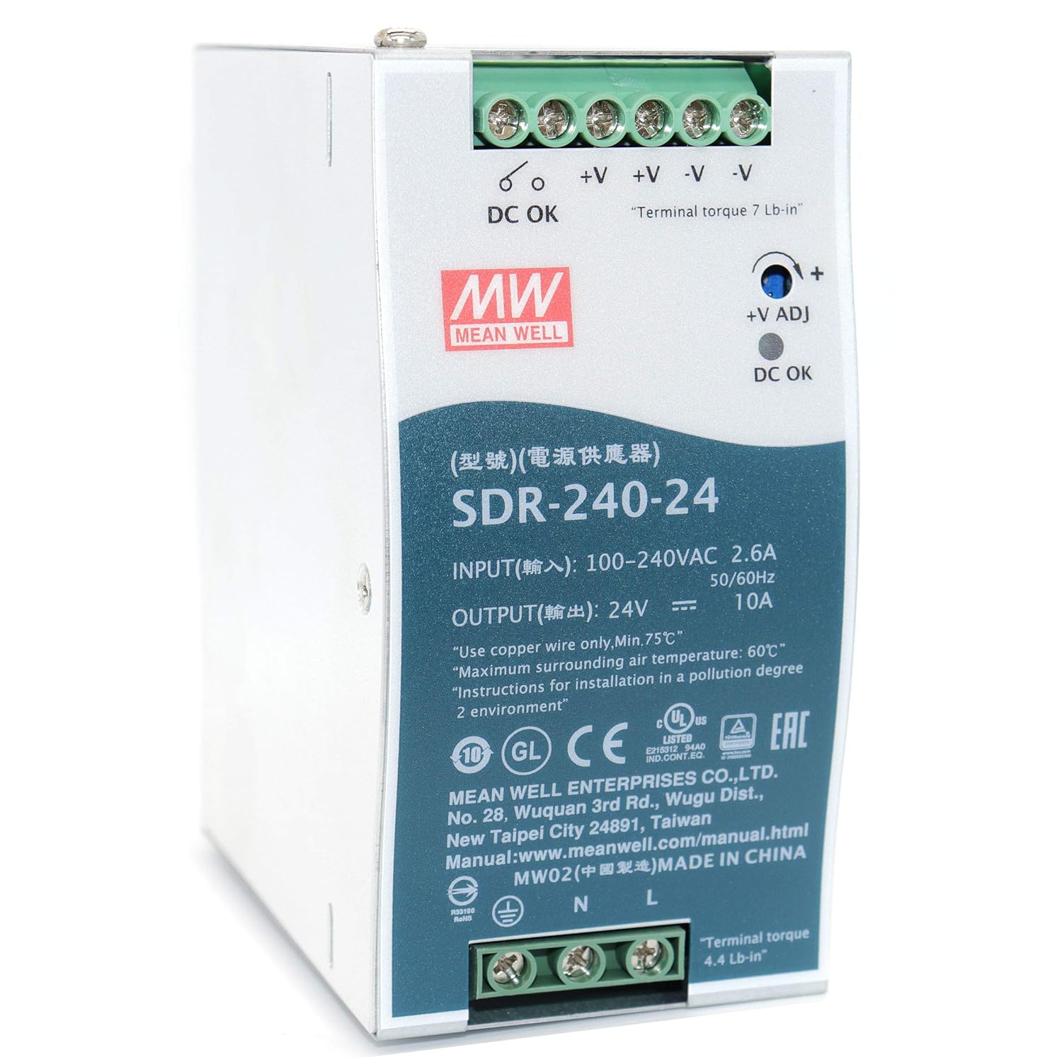 Amazon.com: MEAN WELL SDR-240-24 240W 10A 24VDC Single Output DIN Rail ...