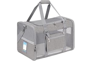 Pnimaund Large Pet Carrier, Soft Dog Carrier with Upgrade Lockable Zippers, Cat Carriers for Large Cats 20 Lbs, Pet Carrier for 2 Cats and Small Dogs Under 20 Lbs, Grey