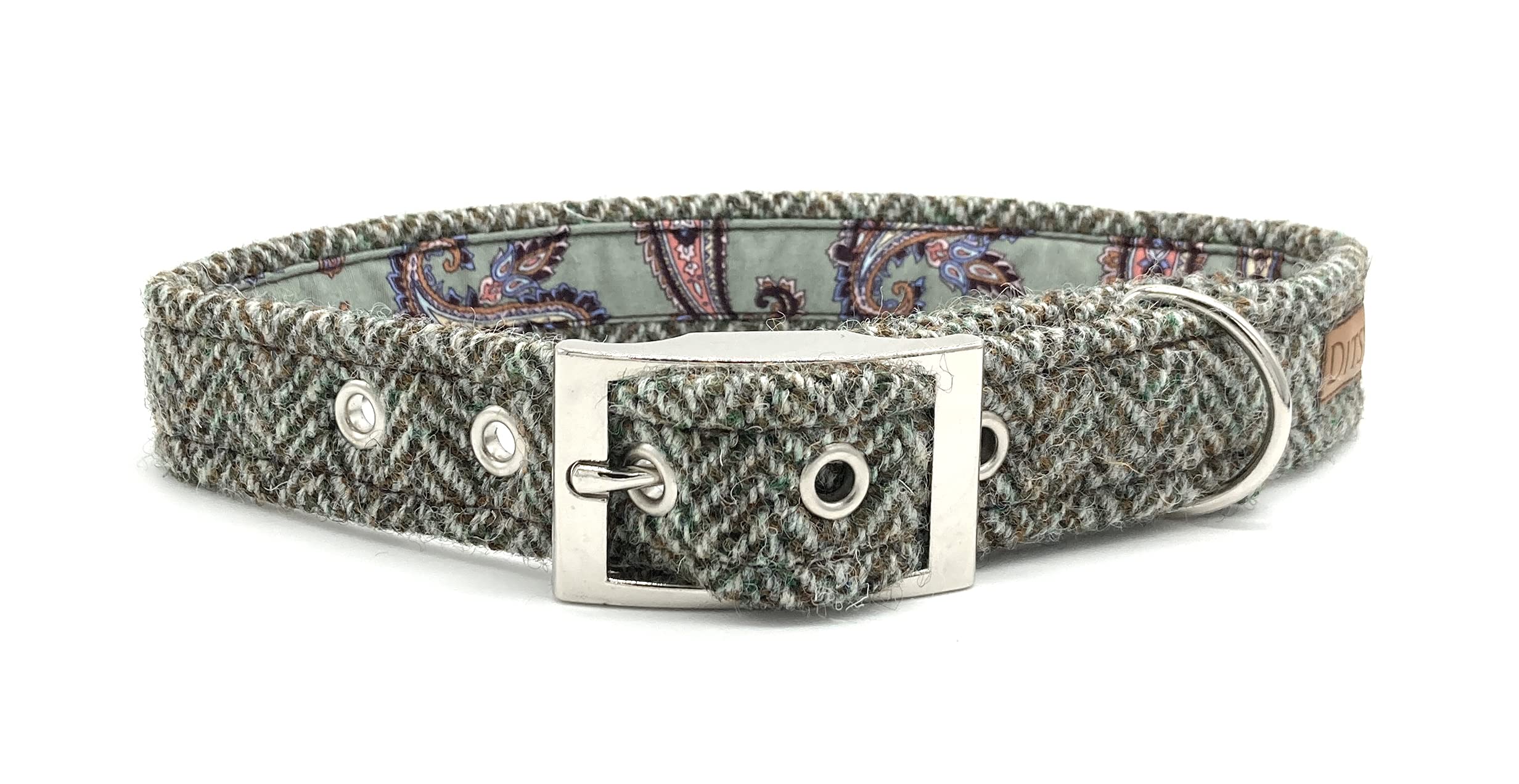 Ditsy Pet Harris Tweed Dog Collar with Buckle (Herringbone, XS)