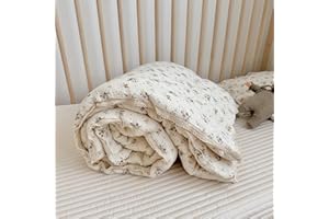 BuLuTu Muslin Toddler Quilt for Boys Girls Cute Flowers Printed Kids Quilted Comforter Cotton Muslin Toddler Bedding Nursery 