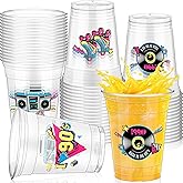 Pickmesh 50 Pcs 90s Theme Party Decorations Back to 90's Plastic Cups Hip Hop Party Supplies 12 oz Thick Clear Disposable Drinkware Cups Retro Music Supplies