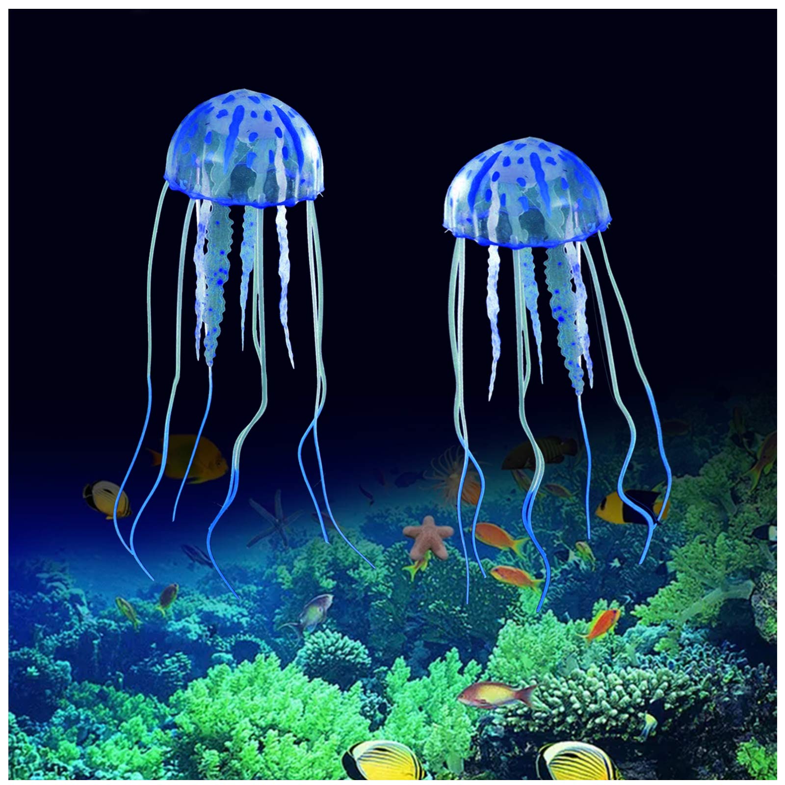 FuninCrea Artificial Jellyfish Ornament, Aquarium Decoration - Glow Effect, Suitable for Fish Tank/Aquarium (Blue)