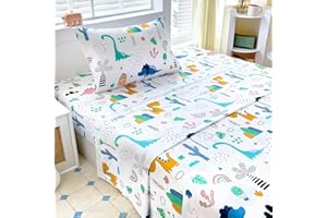 Homilay Twin Sheets Set Kids - 3 Pieces Dinosaur Sheets for Boys, Girls, Teens, Toddler, Easy Fit Deep Pockets, Breathable, Wrinkle-Free, Cozy Soft Cartoon Print Cute Bed Sheets