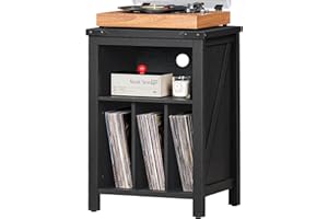 Joaxswe Record Player Stand with Vinyl Record Storage,Black Record Player Table Holds up to 160 Albums,Large Wood Turntable Stand Cabinet Dispaly Shelf for Living Room,Bedroom,Office