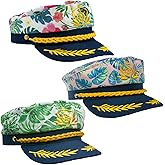 PEWHAUL 3Pcs Embroidered Captain Hats Adult Yacht Sailor Hats Nautical Party Dress Up Hat for Men Women Navy Costume Accessory
