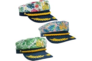 PEWHAUL 3Pcs Embroidered Captain Hats Adult Yacht Sailor Hats Nautical Party Dress Up Hat for Men Women Navy Costume Accessory
