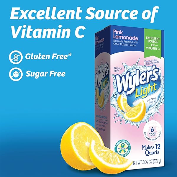 WYLER’S LIGHT PITCHER PACKS, WATER DRINK MIX,PINK LEMONADE,6 PITCHER PACKETS