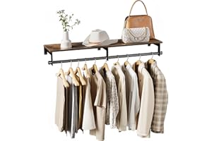 Luxspire Clothes Rack Wall Mounted, 43.3inch Clothing Racks with Top Shelf for Hanging Clothes, Heavy Duty Industrial Pipe Ga