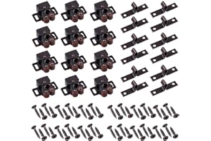 Justech Hardware Roller Catch 12 PCS Double Roller Catch Brown Antique Copper Catch Door Latch with Installation Screws for Cabinet Drawer Closet