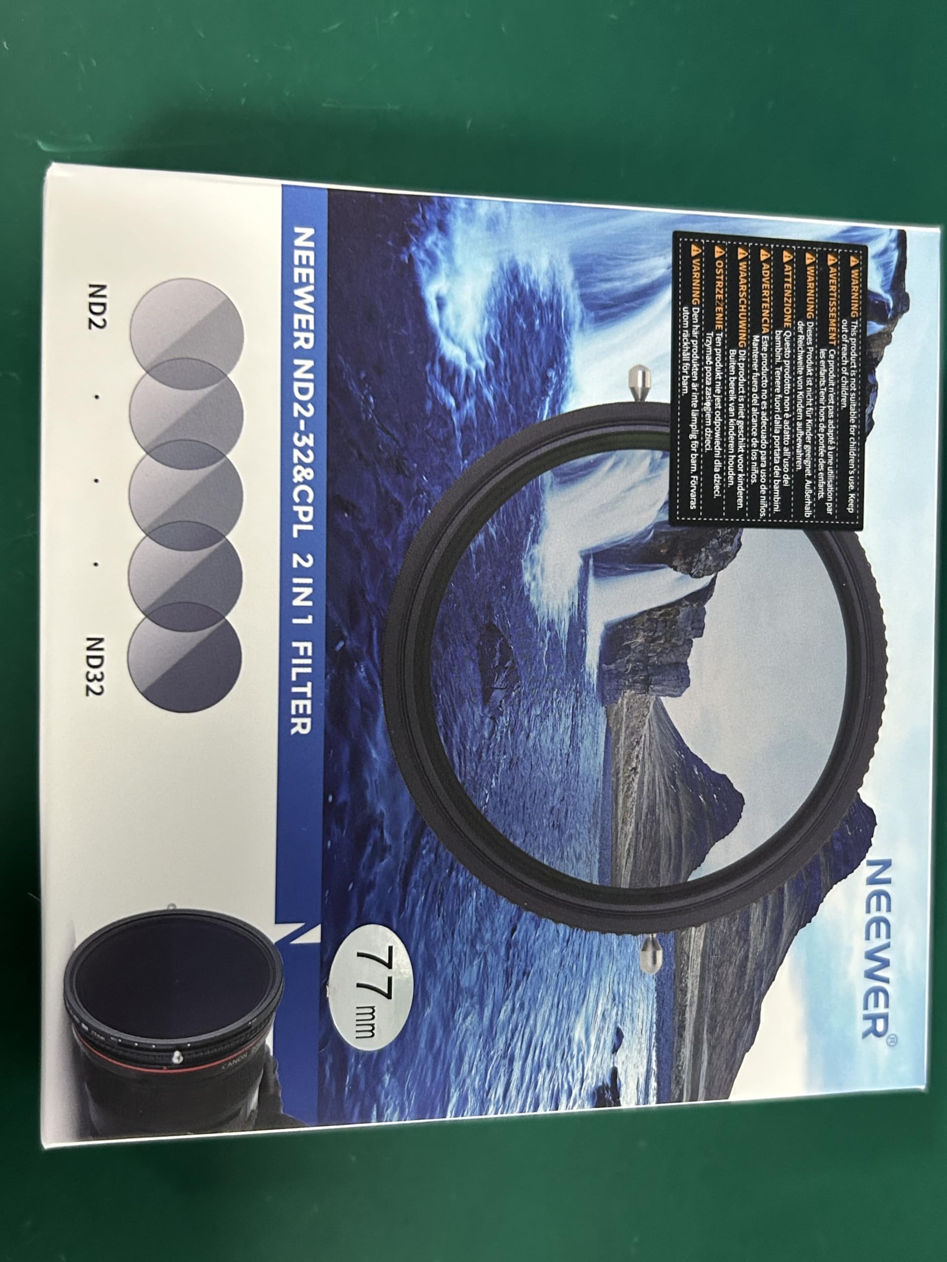 NEEWER 2 in 1 77mm Variable ND Filter ND2–ND32&CPL Filter(Circular Polarizer Filter) No X Cross/30 Layer Nano Coated/HD Optical Glass/Ultra Slim Aluminum Alloy Frame/Water Repellent/Scratch Resistant
