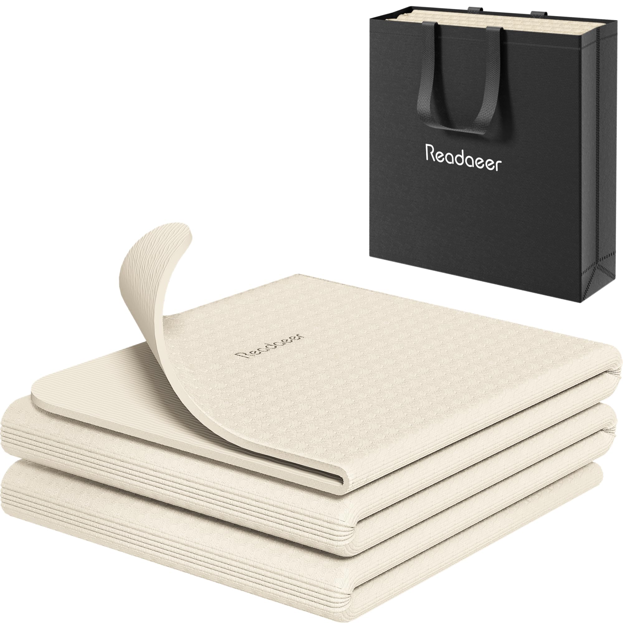 READAEER Foldable Yoga Mat for Travel Folding Yoga Mat 6mm Thick with Carrying Bag, Non-Slip TPE Exercise Pilates Mat (White)