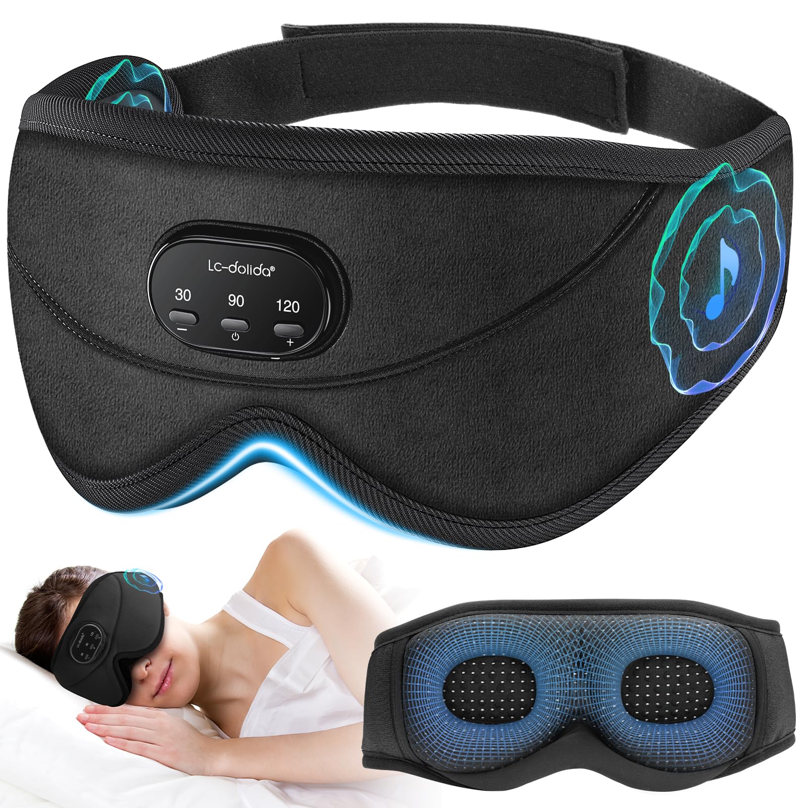 Photo 1 of LC-dolida White Noise Sleep Mask, 3D Sleep Headphones with 16 Soothing Sounds, Bluetooth 5.4 Sleep Eye Mask with Timer, Total Blackout Sleeping Headphones for Side Sleeper(Black)