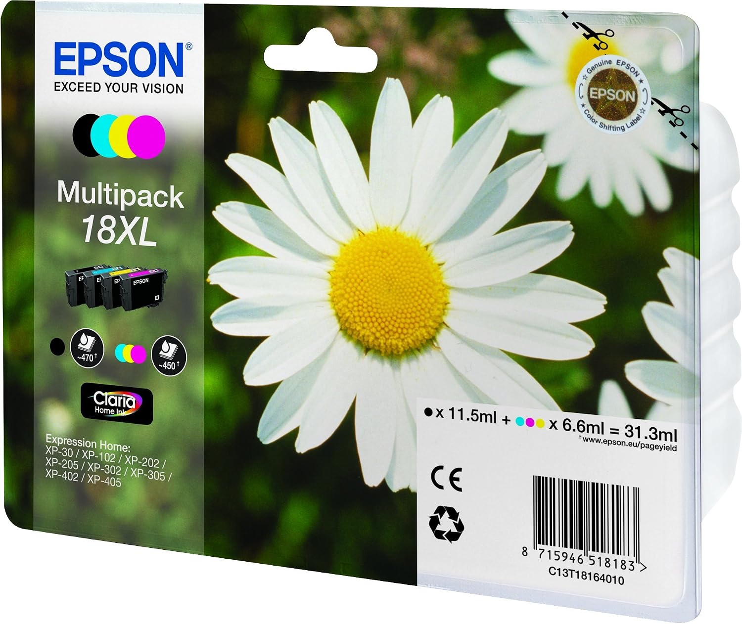 Epson 18XL Daisy High Yield Genuine Multipack, 4-colours Ink Cartridges, Claria Home Ink, 4 Colour C/M/Y/Blk - Image 3