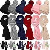 JaGely 18 Pcs Kids Winter Hat Gloves Scarf Set Warm Kids Knit Beanie with Pom Gloves for Boys and Girls Scarf Toddler Gift