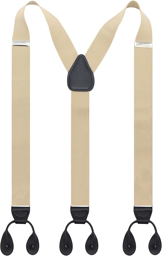 Y Back Button 1.4" Suspenders for Men with Stylish Leather Button Ends Durable Long Lasting