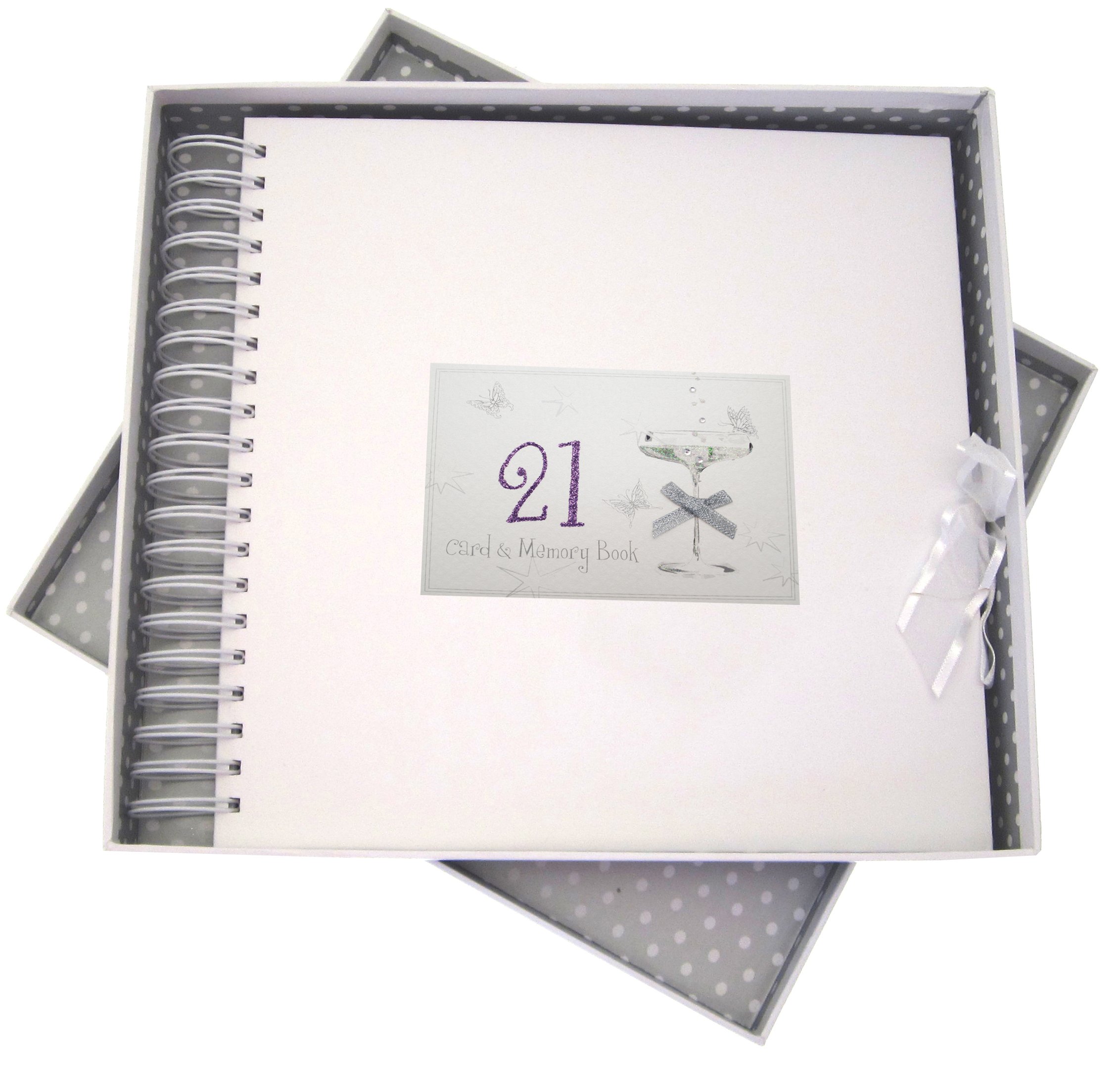 White Cotton Cards 21st Birthday, Card & Memory Book, Coupé Glass, Wood, 27x30x4 cm