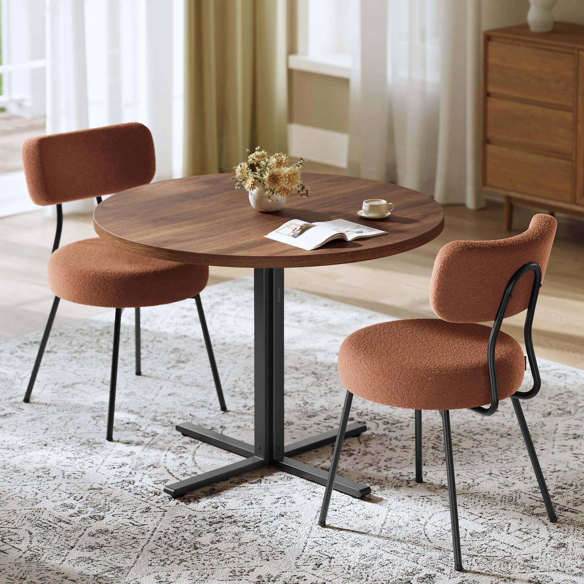 Photo 1 of **SELLING AS PARTIAL SET. TABLE ONLY. NO CHAIRS. **VASAGLE Dining Table Set, Round Dining Table with 2 Upholstered Kitchen Chairs, for Small Spaces, Kitchen, Living Room, Steel Frame, Modern Style, Somber Walnut and Coffee Brown UZH2507010