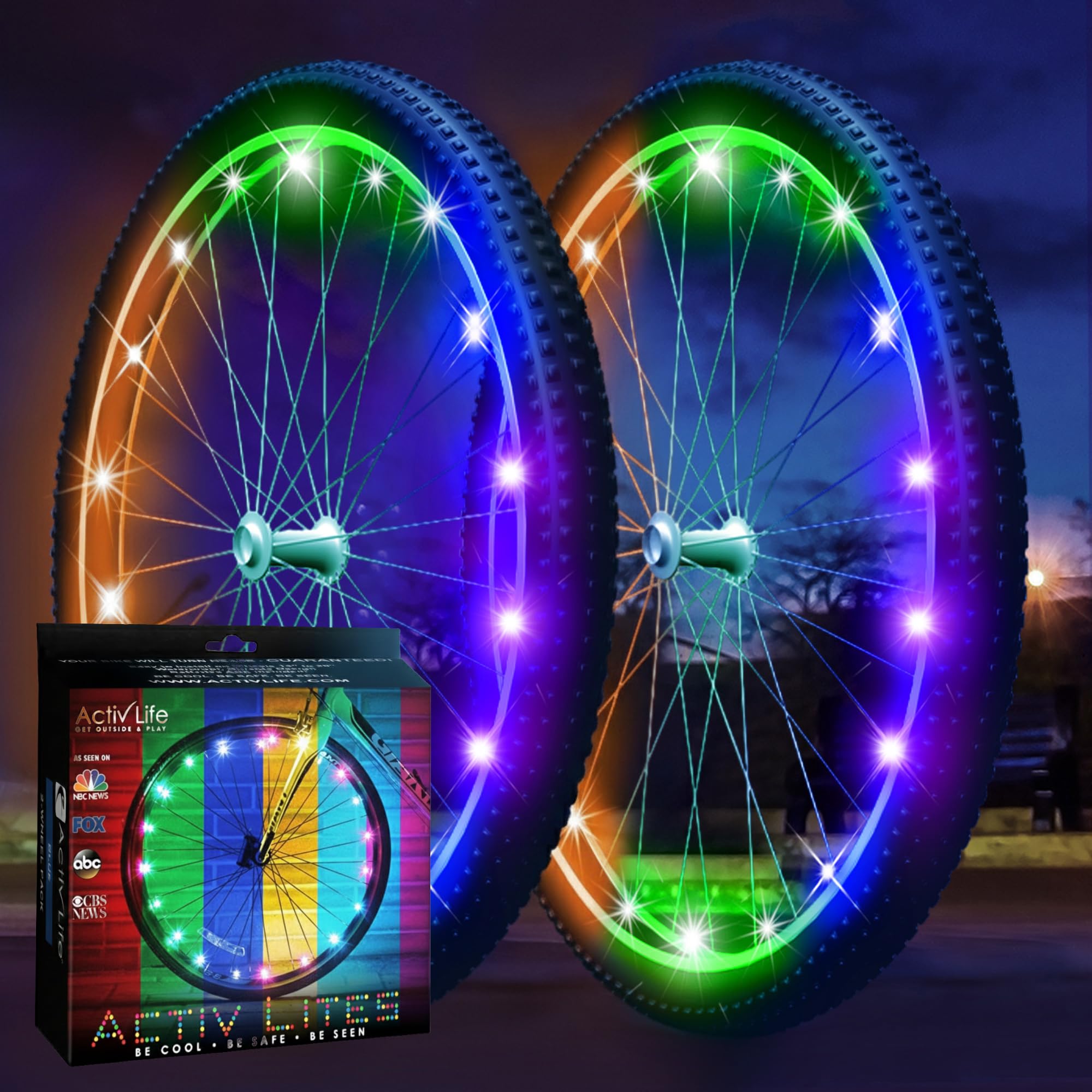 Activ Life LED Bike Wheel Lights: Light Up Your Summer Adventures, 100% Brighter & Visible from All Angles for Ultimate Safety and Style - Batteries Included, Great Gift, 2-Tire Pack, Color Changing