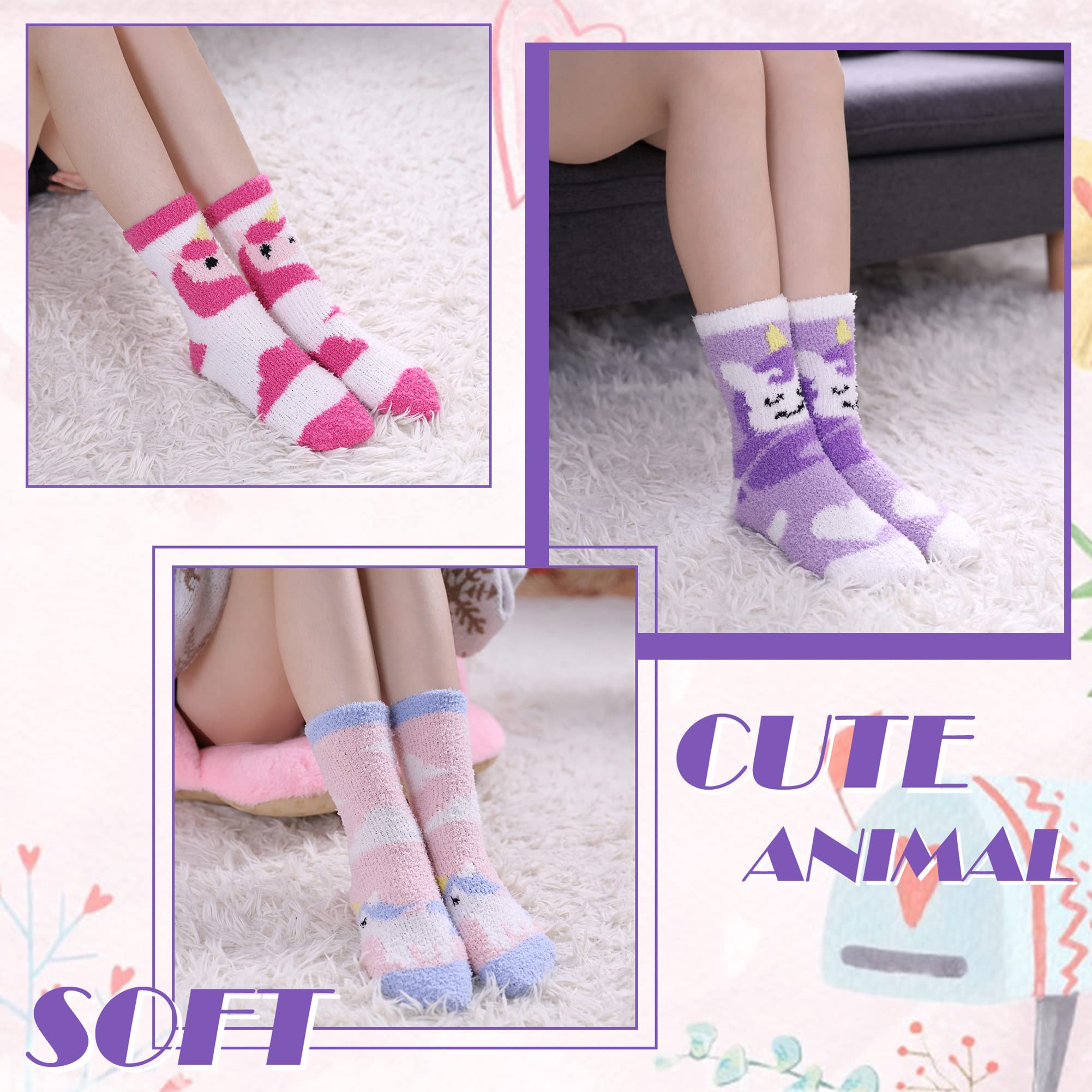 DYW Fuzzy Socks for Women Soft Cozy Fluffy Winter Warm Slipper Socks Home Sleeping Animal Socks