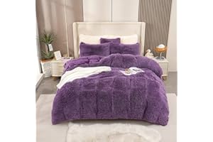 Dekoresyon Plush Duvet Cover Set, Luxury Ultra Soft Velvet Duvet Cover Set Fluffy Plush Shaggy Bedding Sets 4 Pieces(1 Duvet Cover + 2 Pillow Case + 1 Pillow Cover) Zipper Closure (King, Purple)