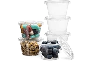Plastimade Clear Disposable Plastic Portion Cups With Lids (100 Sets - 4 Oz) - Disposable Condiment Cups, Thanksgiving Sauce/Dip/Dressing Cups, Souffle Cups & Jello Shot Cups With Lids