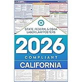 Updated California 2026 Labor Law Poster – State & Federal Compliance – OSHA, EEOC, FMLA, Minimum Wage – Durable, Laminated & Waterproof Workplace Employment Poster – Made in USA – 26” x 39.5"