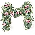 SOMYTING 2 Pack 13FT Flower Garland, Artificial Rose Vine Fake Flower Garland Silk Rose Peony Hanging Vine Faux Floral Garland for Wedding Party Arch Table Wall Backdrop Decoration (Vintage Pink)