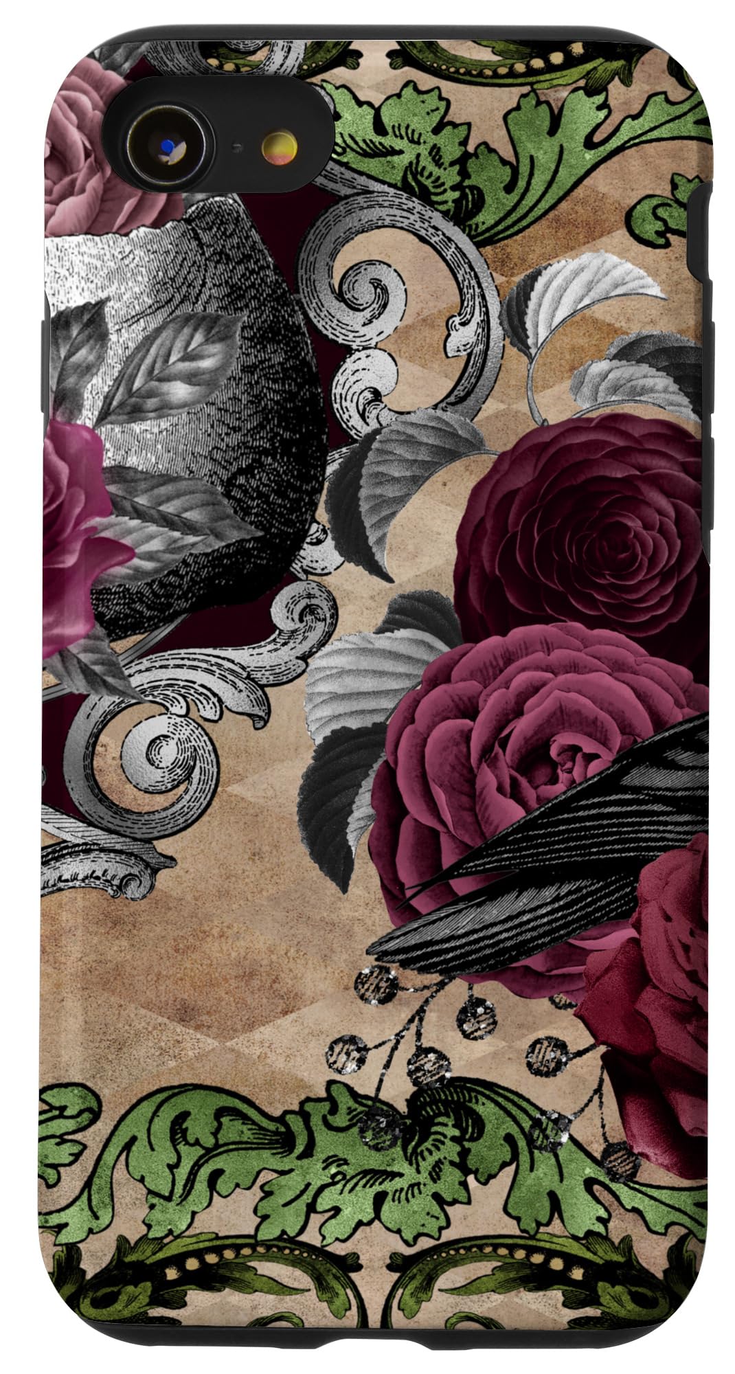 iPhone SE (2020) / 7 / 8 Rose Skulls Halloween Tan Burgendy Green Skull Women Girls Case