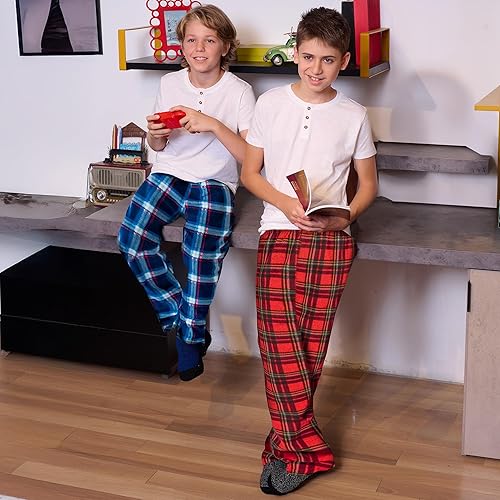 Red Plaid Pajama Kids Fleece Pajama Pants Mad Dog Boys Pajama