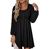 ANRABESS Womens Long Lantern Sleeve Dresses 2026 Spring Casual Smocked High Waist Flowy Short Dress with Pockets Trendy