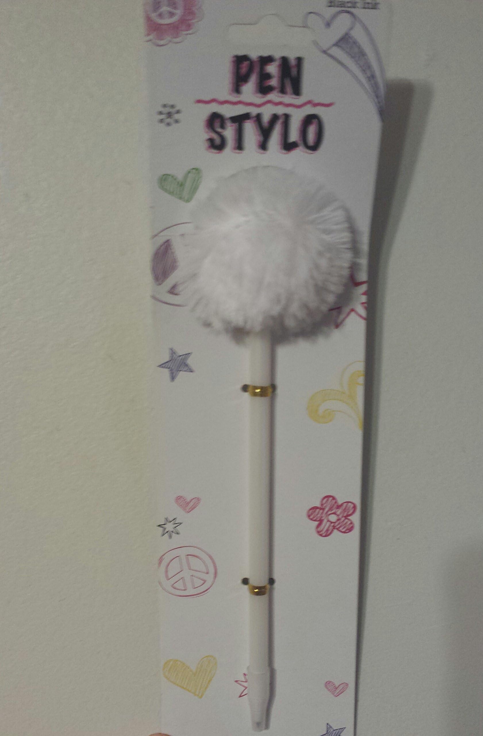 White Stylo Pom Pom Top Ballpoint Pen