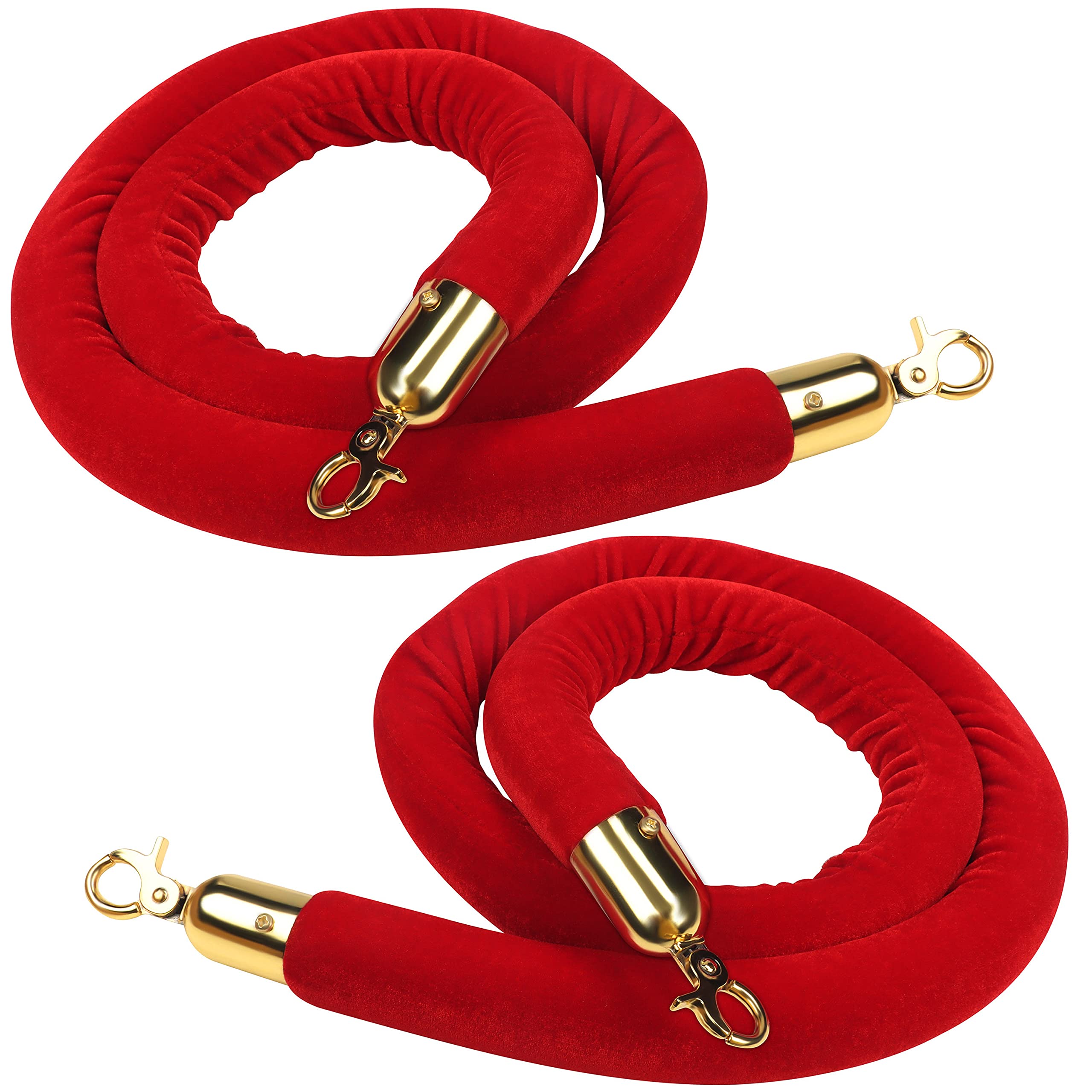 Belle Vous 2 Pack Red Velvet Barrier Rope - W150 x D3.5cm / 59.1 x 1.38 Inches - Polished Gold Snap Hooks for Ball Top Stanchion Post Hanging - Thick Queue Line Divider & Crowd Control Barrier