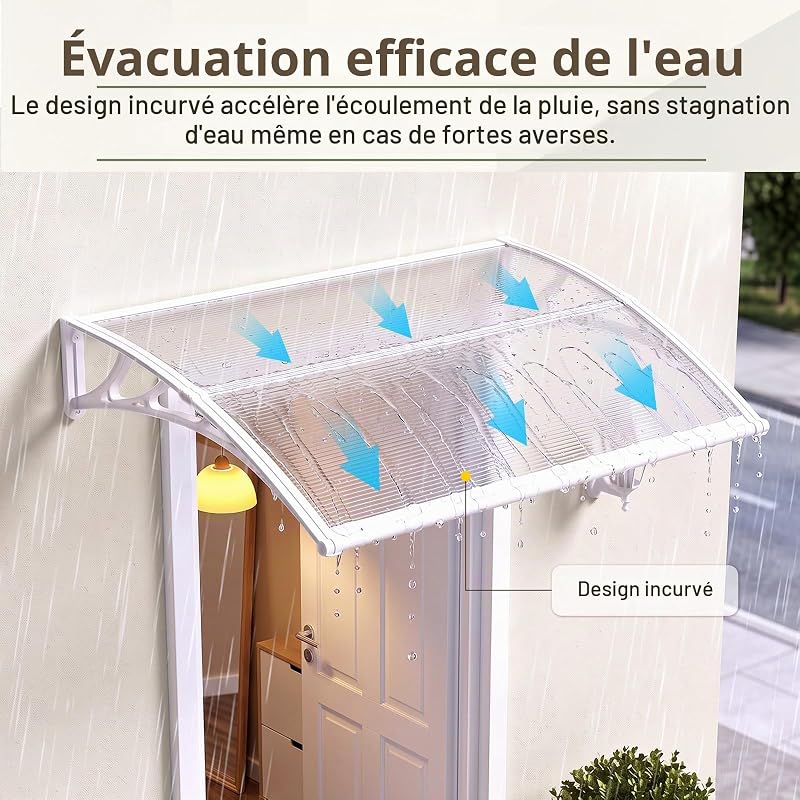 Auvent de Porte d’Entrée 100 × 300 cm, Marquise en Polycarbonate Transparent, Toit de Protection Résistant Contre la Pluie et Les Rayons UV, Gris pour Maison et Entrée