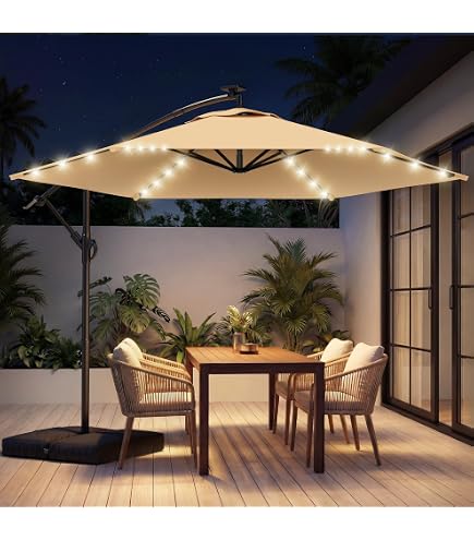 Amazon.com : C-Hopetree 10 ft Offset Cantilever Outdoor Patio Umbrella with Solar LED Lights and Cross Base Stand, Black : Patio, Lawn & Garden