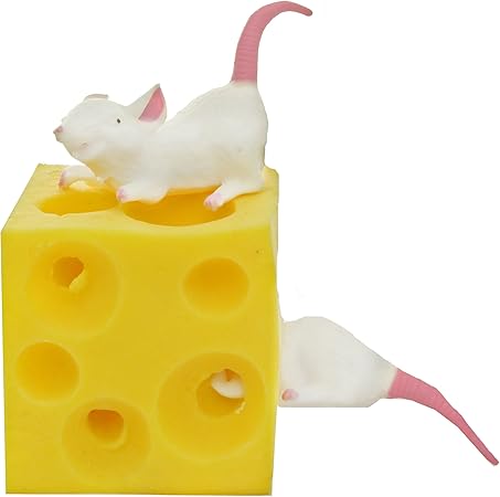 Amazon Com Play Visions Stretchy Mice And Cheese Toy 2 Squishable Figures And Cheese Block Stress Busting Fidget Toy Toys Games