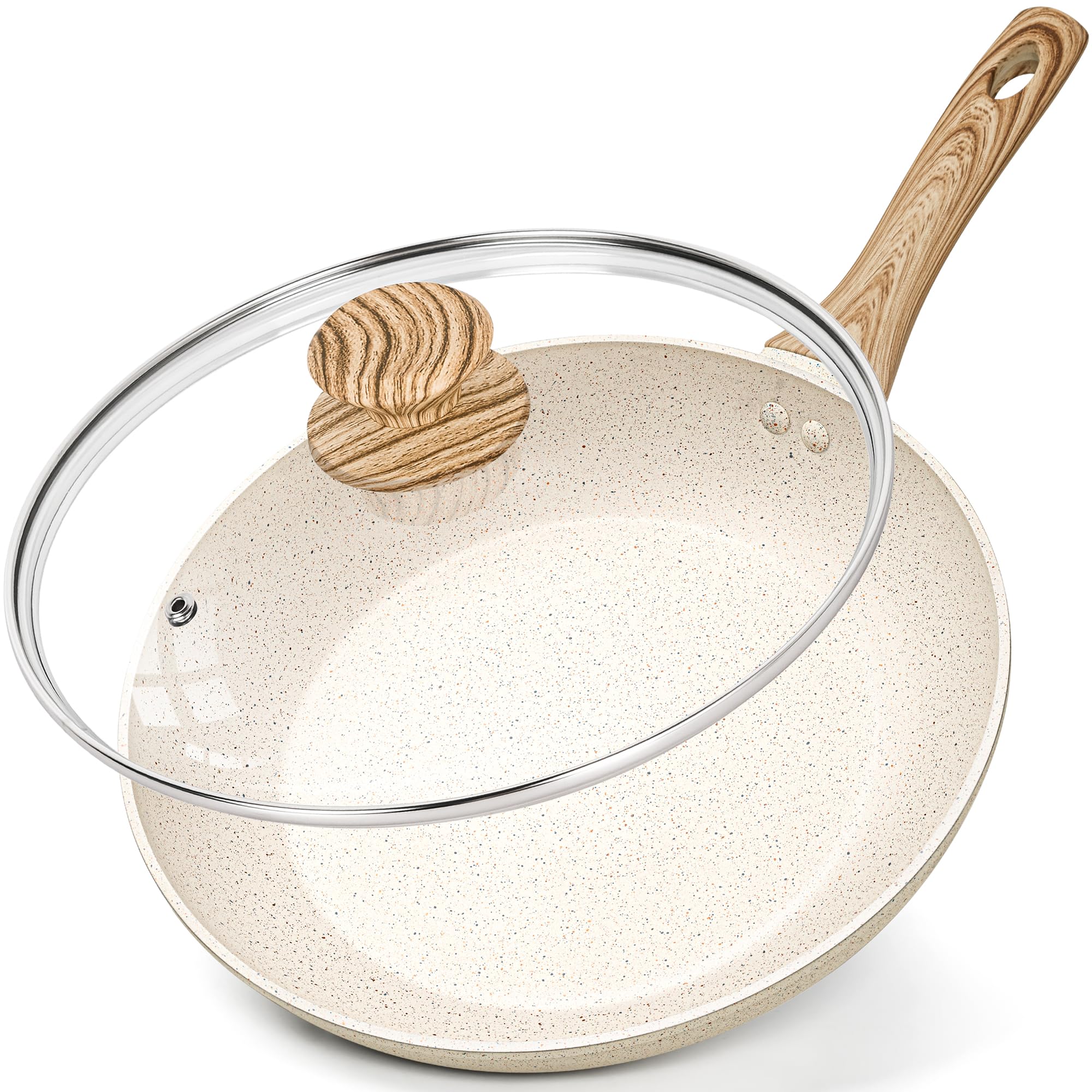 MICHELANGELO Frying Pans Nonstick - 12 Inch Frying Pan with Lid, Large 12 Inch Skillet with Ergonomic Handle, Non-Toxic Fry Pan - All Cooktops Compatible Image