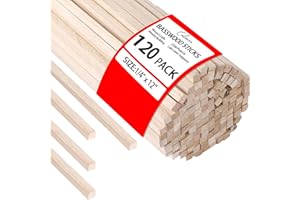 Calvana 1/4 x 12 Inch 120 PCS Balsa Wood Sticks, Unfinished Wood Square Dowel Rods, Long Wooden Strips for Crafts, Tiered Cakes, Macrame Supplies, Tiered Cakes Wood Strips, Plant Support, DIY